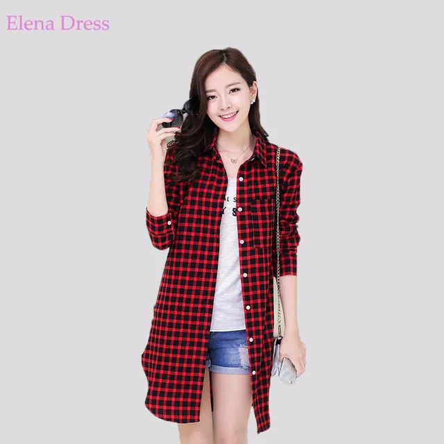 red checkered long sleeves outfit