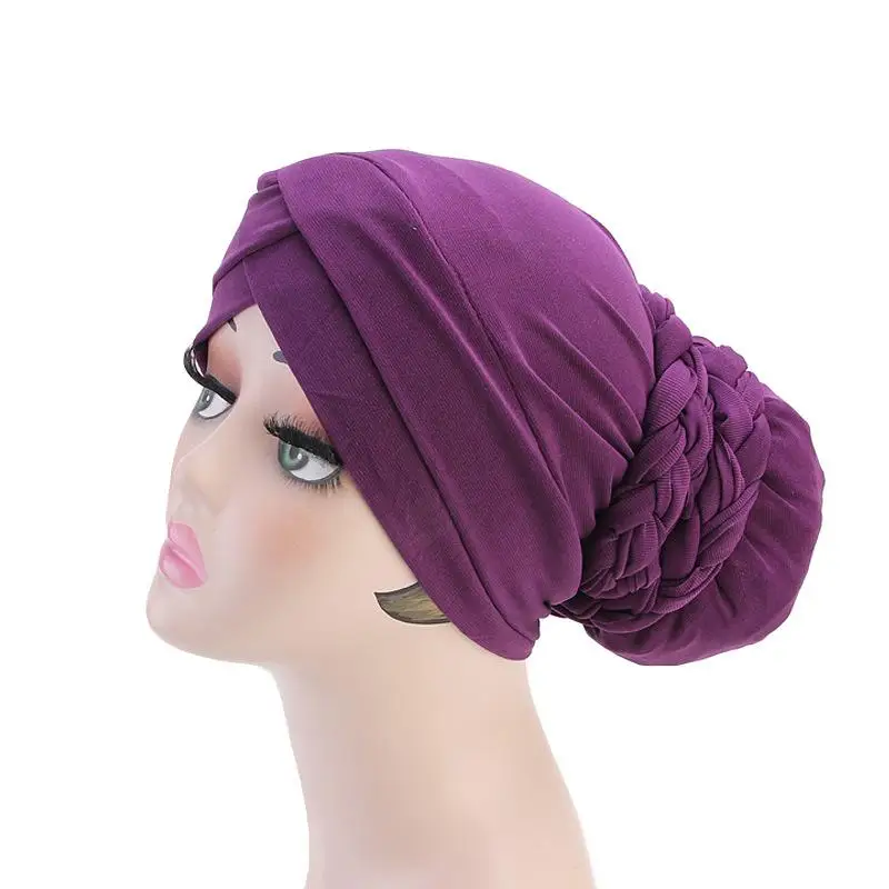 Женская мусульманская шапка s платок тюрбан Ближний Восток хиджаб банданы Богемия коса шапка Индия шапка после химиотерапии выпадение волос Полное покрытие шапка мода - Цвет: purple