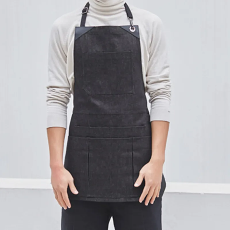 Black Gray Denim Apron Cotton Strap D94-7