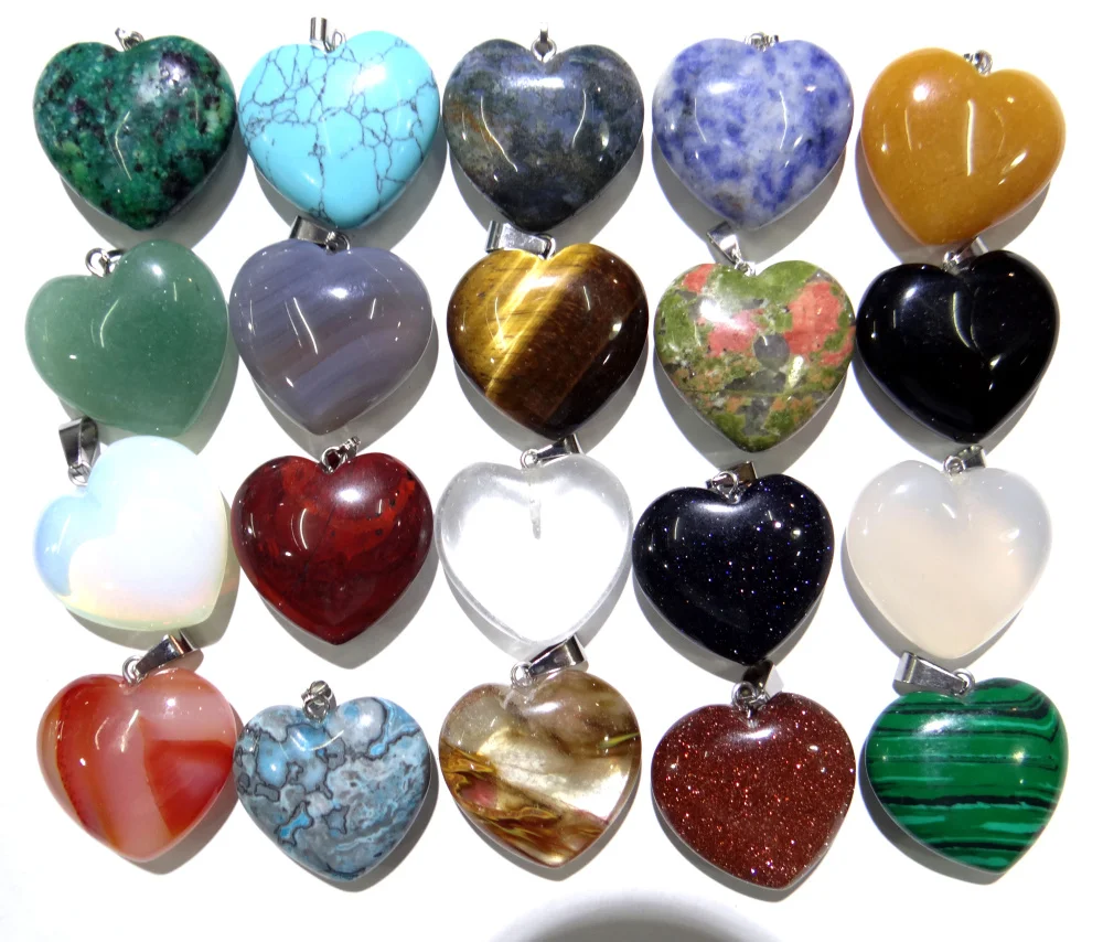 Модные высококачественные подвески в виде сердца из натурального камня, 20 шт./лот
