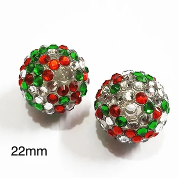 

Newest 22mm Red / Green / Clear Mixed Resin Rhinestone Ball Beads,Chunky Beads For Kids Jewelry Making