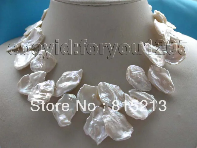 

ddh001030 17" Genuine Natural white Reborn Keshi Petal Pearl Necklace 14k