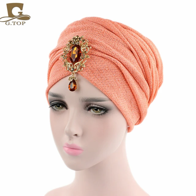 New fashion women gold diamante turban breathable mesh shimmer Extra Turban Head Wrap Hijab Scarf Turbante AliExpress