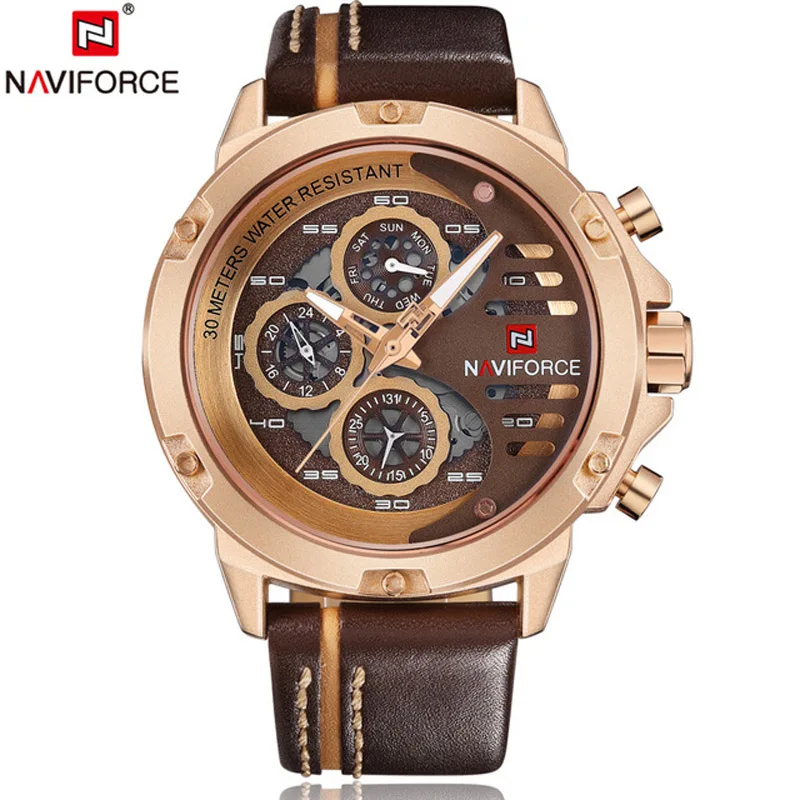 Человек Watch Sport необычные мужские часы лучший бренд класса люкс в стиле милитари из натуральной кожи кварц мужской часы NAVIFORCE 9110 - Цвет: Золотой