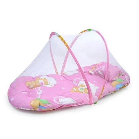 Детская кровать с матрасом и подушкой супер Мягкая кроватка москитная сетка для младенцев складной матрас москитная сетка TRQ0232 - Цвет: pink