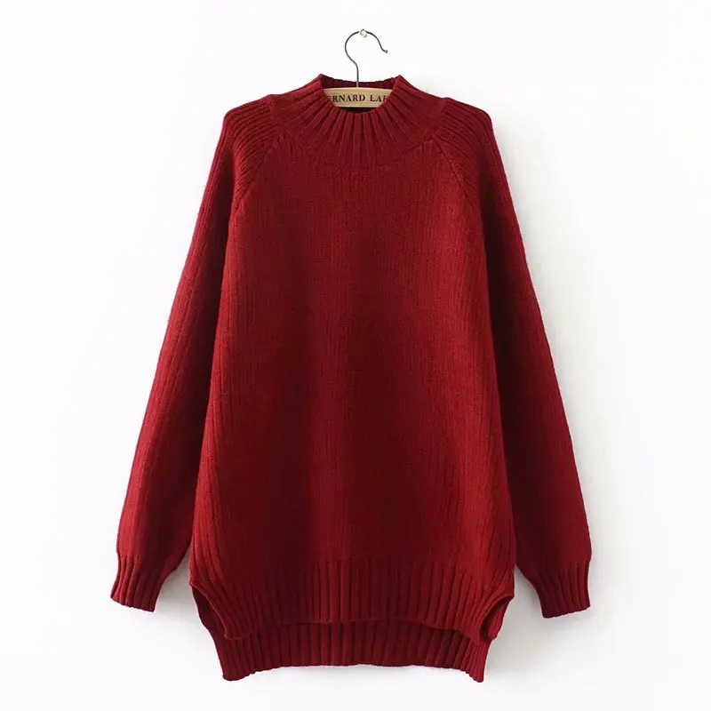 

Plus size red & black & dark green winter women pullovers 2018 Turtleneck Knitted casual ladies oversize sweater wool female
