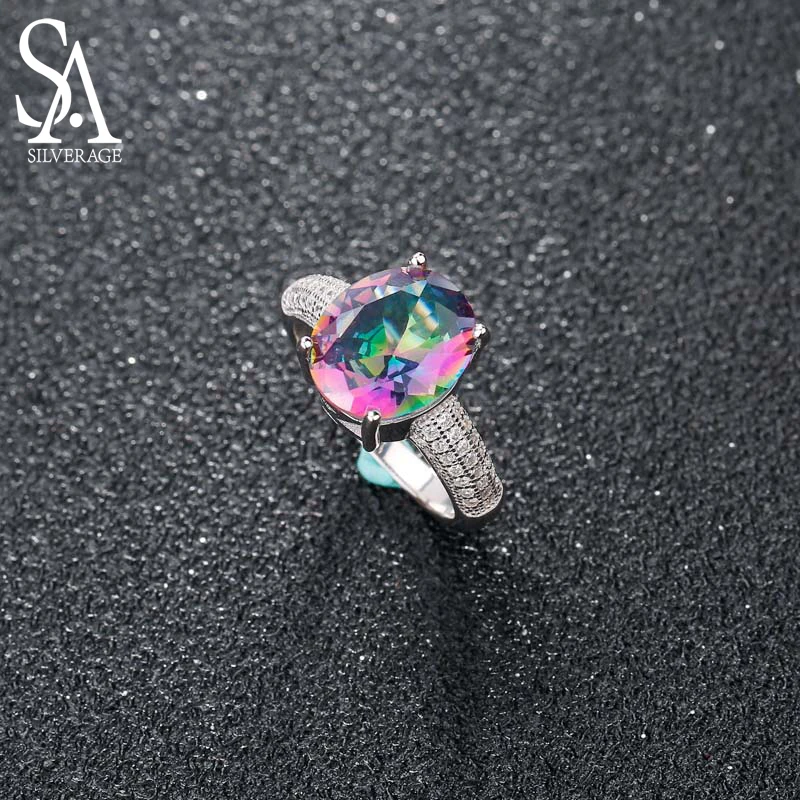 

SA SILVERAGE 925 Sterling Silver Colorful Stone Wedding Rings for Women Fine Jewelry Luxurious Zircon Ring Set 2018 New Design