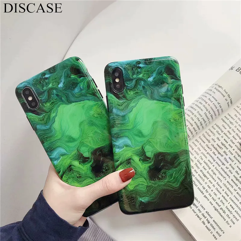 

DISCASE Fashion Psychedelic Green Marble Phone Case For iphone XS MAX XR X 8 7 6 6s plus IMD Glossy Soft Shell Back Cover Funda