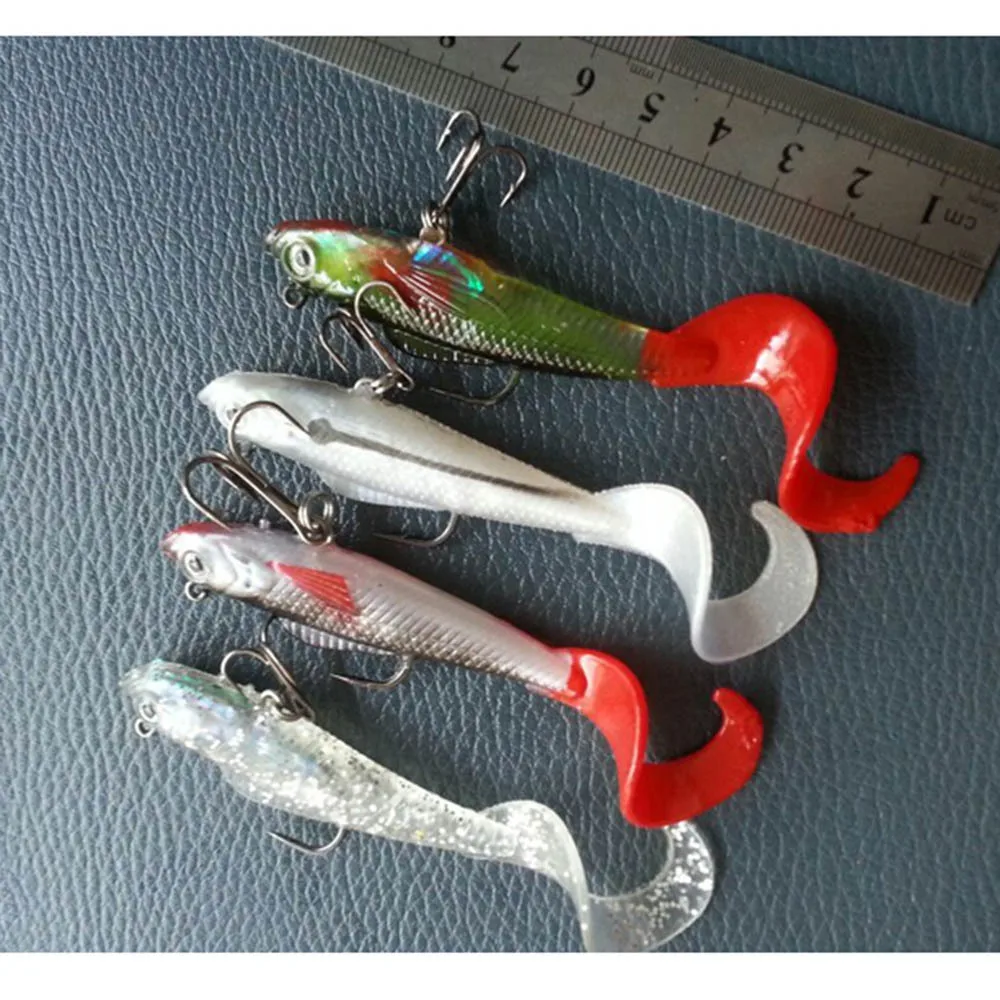 4 Pcs/lot Lead Head Soft Fishing Lures Long T Tail Pesca Fishing Lure Sharp Treble Hook Soft