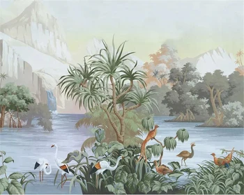 

beibehang Custom wallpaper 3D mural hand-painted European-style painting original jungle flowers and birds background wall