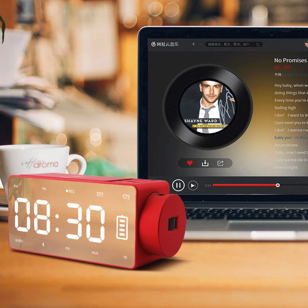 

Wireless Bluetooth Desktop Alarm Clock Smart Speaker TF Card Audio With Mirror