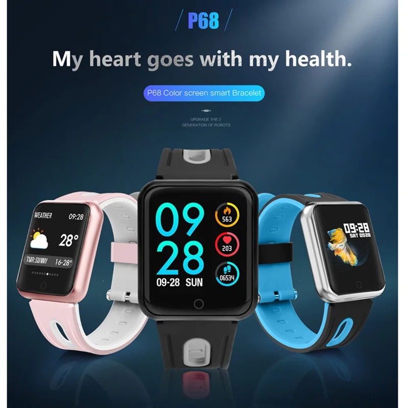 Фитнес-браслет P68 Смарт-часы IP68 Водонепроницаемые для Apple Watch Xiaomi ios Android с монитором сердечного ритма Смарт-браслет+ наушники