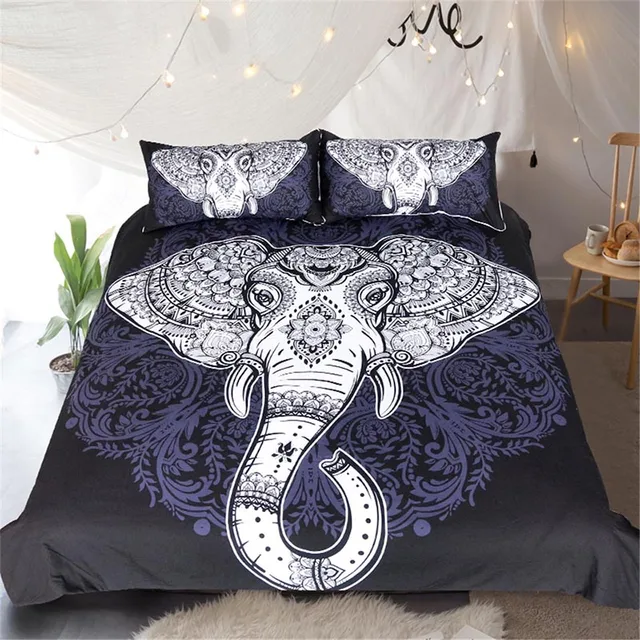 Cheap Elephant Printed Bedding Set King Queen Size Luxury 3pcs Black Bed Duvet Cover Single Double Sheet Set Bedclothes Home Textiles Cheap Elephant Printed Bedding Set King Queen Size Luxury 3pcs Black Bed Duvet Cover Single Double Sheet Set Bedclothes Home Textiles