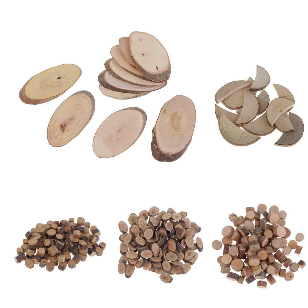 Assorted Sizes Rustic Wood Log Slices Discs Cutout Circle Semicircle Wood Disks Crafts Paint Decor For Wedding DIY Decorations
