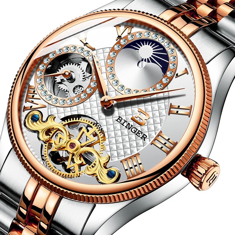 

Switzerland Mechanical Men Watches Binger Luxury Brand Skeleton Wrist Waterproof Watch Men sapphire Male reloj hombre B1175-4