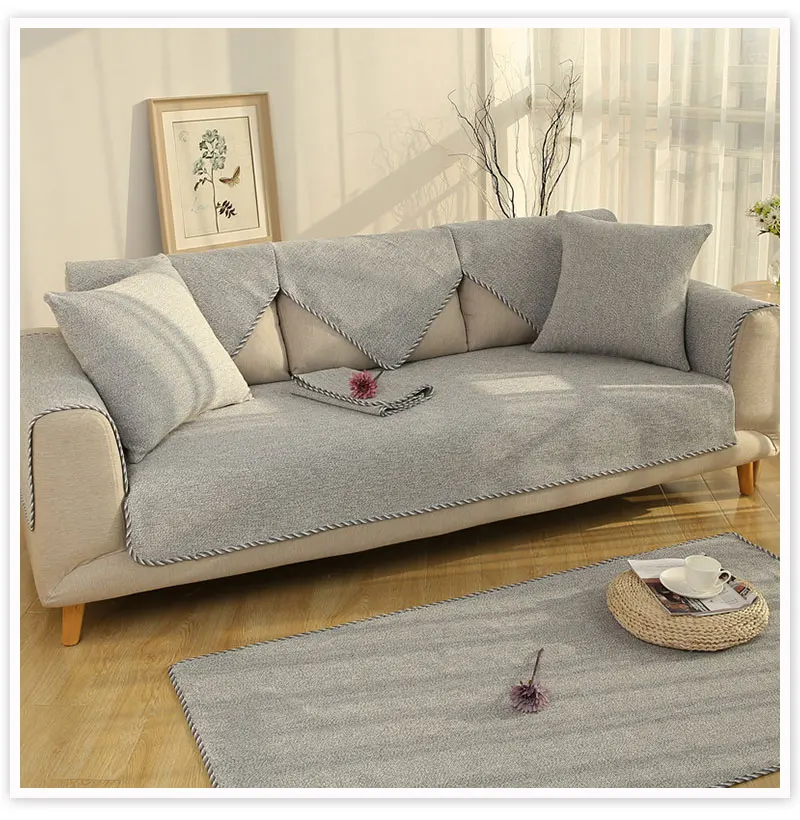 Европейский стиль бежевый кофе серый тяжеловесный хлопок лен ткачество чехлы для диванов канапе диване кресло мебель чехлы SP5343