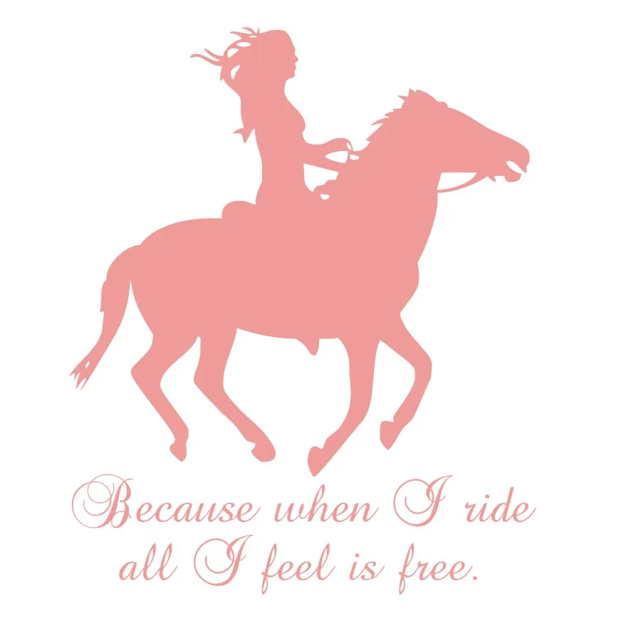 Потому что, когда я езжу, все, что я чувствовать себя свободно, наклейки для спальни, лошади и девушки, домашний декор, наклейки на стену, силуэт лошади, животные, художественная роспись - Цвет: Розовый