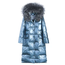 Женский пуховик, новинка, зимнее пальто, большой меховой воротник, для женщин, длинный абзац, уплотненный, тонкий, теплый, с капюшоном для женщин