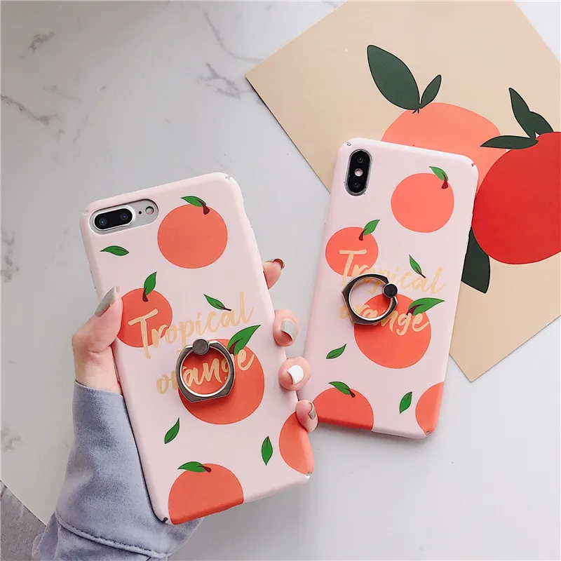 

Hard PC Phone Case for Iphone Xs/Xs Max 6 6S Plus Orange Cover with Finger Ring Kickstand Cover for Iphone 7 8 Plus Xr X Case