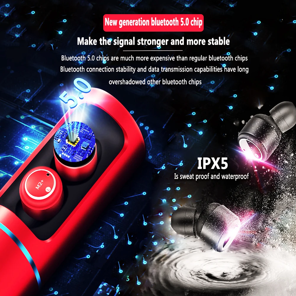 Nasin M2+ TWS True 5,0 Bluetooth наушники-вкладыши мини шумоподавление и водонепроницаемые наушники с зарядным устройством