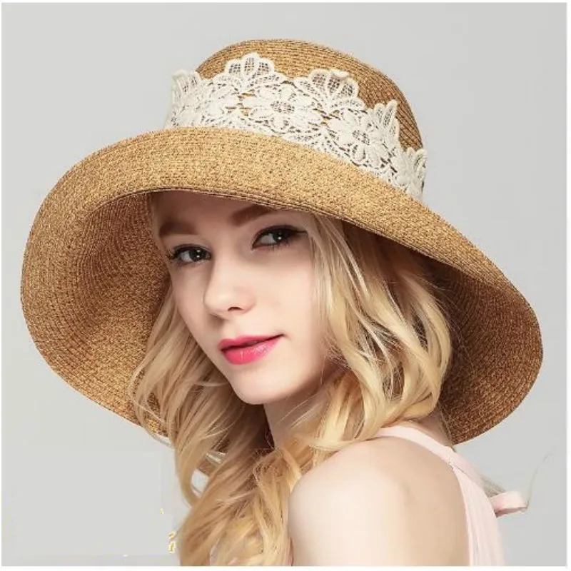 2018 New Lady Sun Hat Summer Straw Hat Women Folded Wide Brim Sun Cap