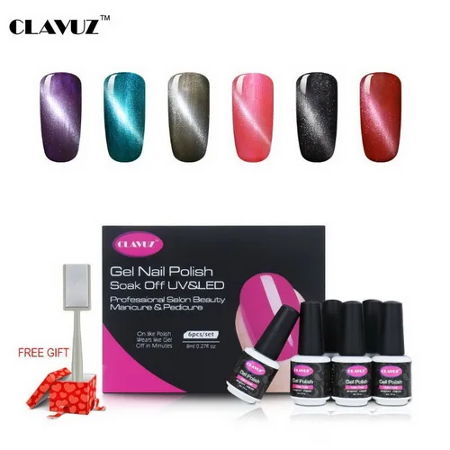 CLAVUZ 6 шт. набор 3D кошачий глаз Гель-лак для ногтей Soak Off подарок с магнитами магнит палочки Lucky полу постоянный день рождения лак для ногтей набор - Цвет: C002