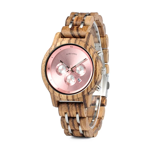 BOBO BIRD Wooden Couple Watches Simple Women Man Wristwatch Calendar Chronograph Clock Quartz Movement Ladies Custom Great Gift P18-3 WOMEN