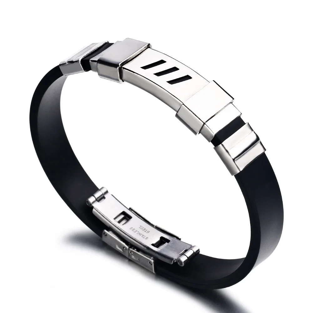 

2019 fashion jewelry vintage Black Silicone Stainless Steel Bracelet Men Women Rubber Charm Bracelet Jewelry Pulsera Hombre