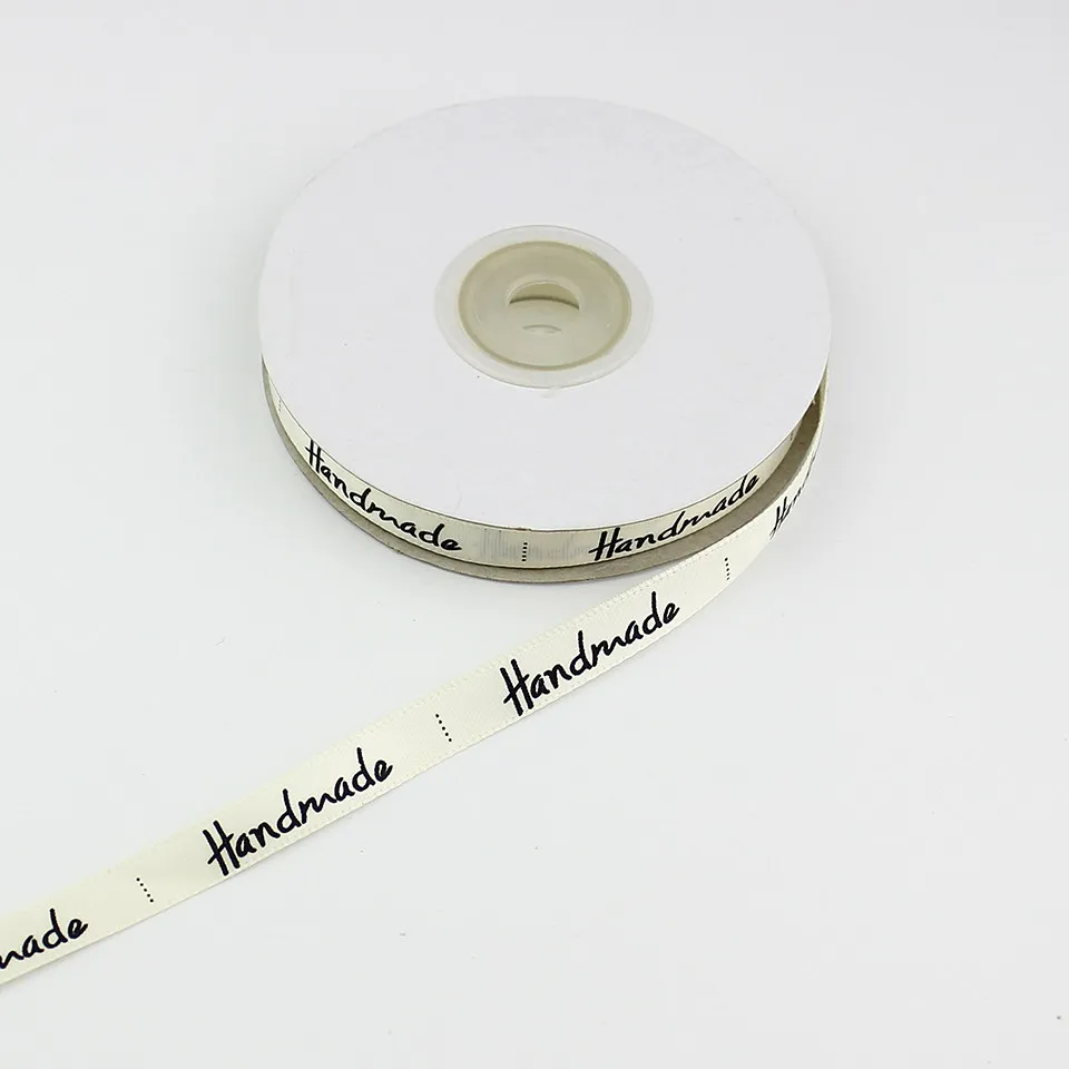 HUADODO 10 мм 25 ярдов шелковая атласная лента с принтом ручной работы дизайн для свадьбы DIY ремесла подарочная упаковка пояс Швейные аксессуары 3/8" - Цвет: Cream