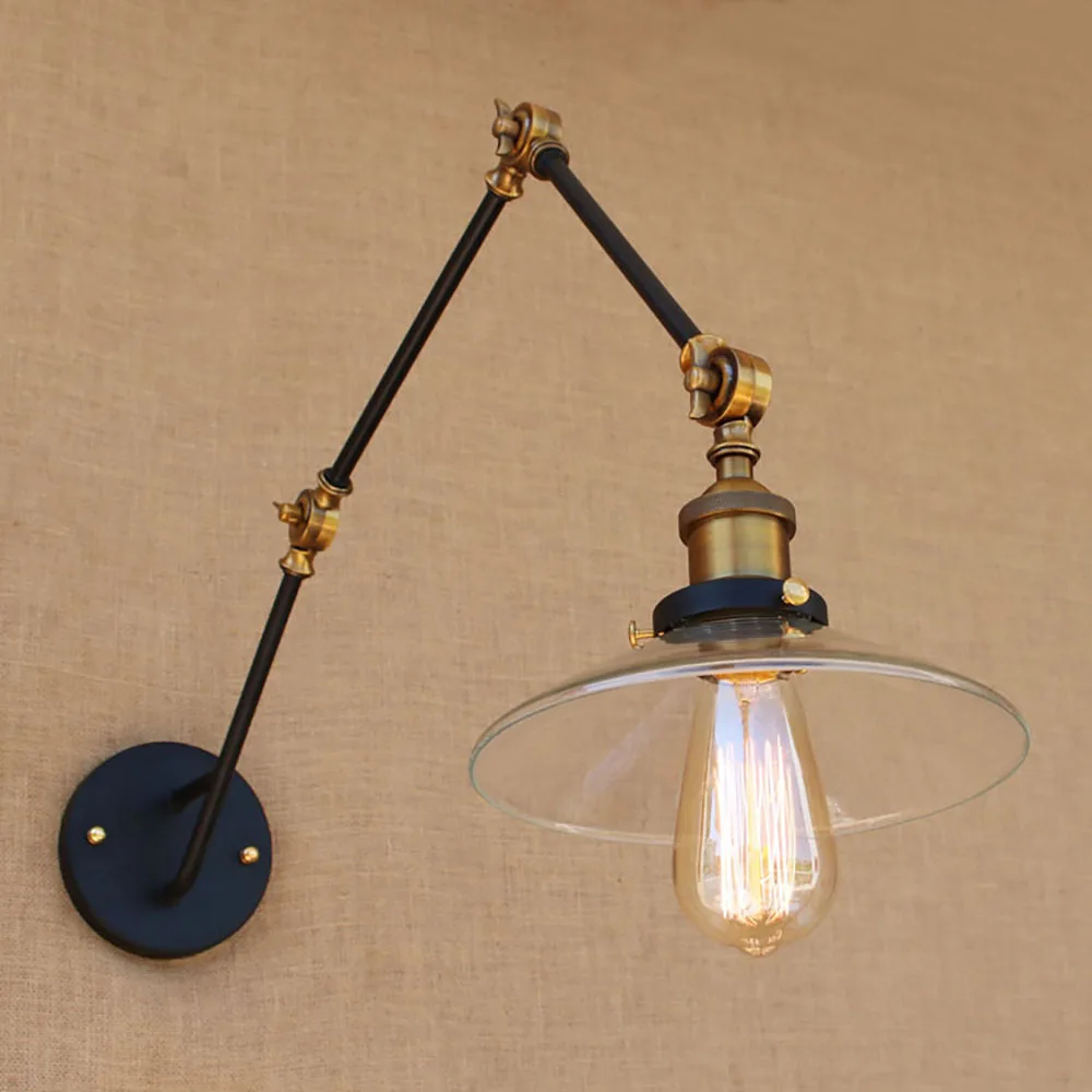 

Vintage antique black glass lampshade free adjust long swing arm wall lamp e27 110v-220v lights sconce for bedroom dining room