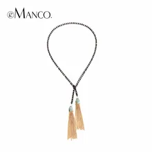 EManco Popular Cadena de Aleación de Cristal de Lujo Borla Collares Largos para Las Mujeres Negro Accesorios de La Joyería Colgante Girls Regalos