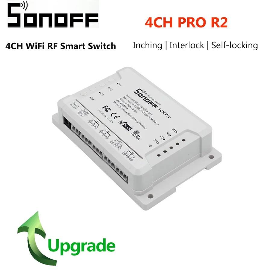 Sonoff 4CH Pro R2 умный дом Wifi переключатель 433 МГц RF Wifi светильник 4 банды 3 режима работы инчинг Блокировка работа с Alexa