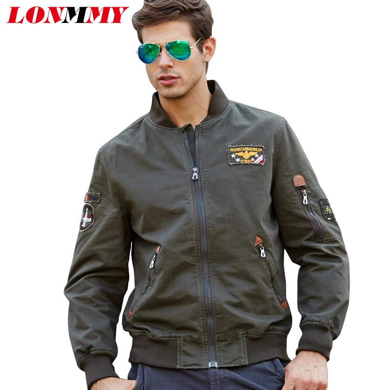 Мужская куртка бомбер LONMMY M 4XL хлопковая в стиле милитари с нашивкой jaquetas новинка
