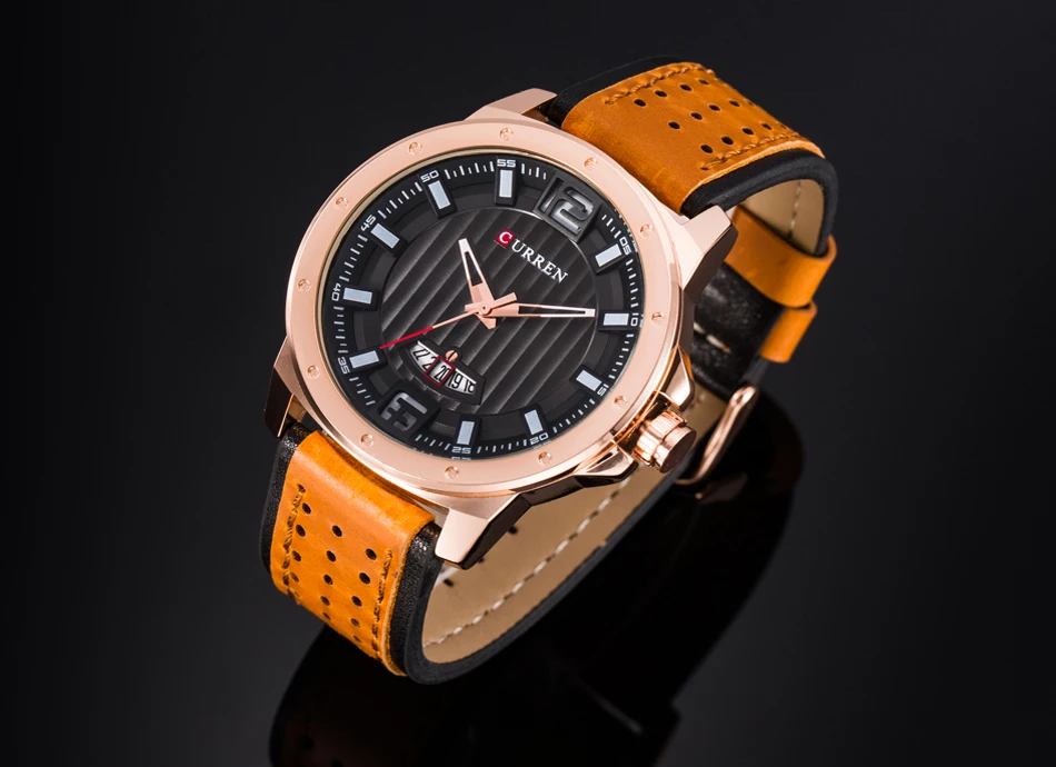 New Watches CURREN Fashion Casual Leather Strap Men Wristwatch Army Military Quartz-Watch Waterproo