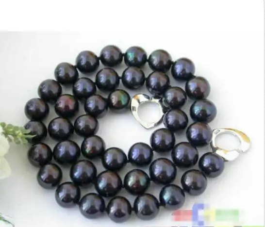 

Hot sale new Style >>>>> AAA 17" 11MM ROUND BLACK FRESHWATER PEARL NECKLACE SILVER