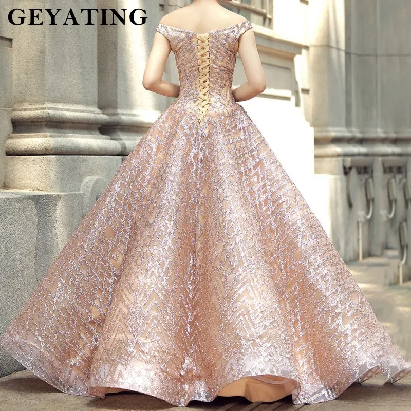 Sparkly Rose Gold Sequined Ball Gown Wedding Dress Princess Off