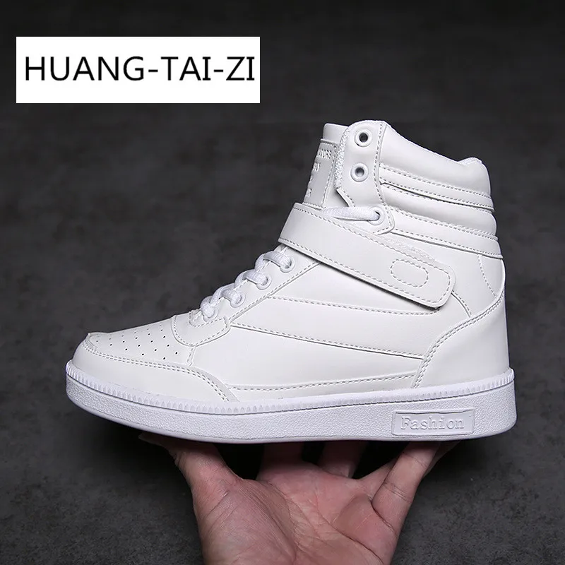 

New Women Casual Shoes Espadrilles Platform Hidden Increasing Sneakers PU Leather Shoes Woman Breathable High Top White Shoes