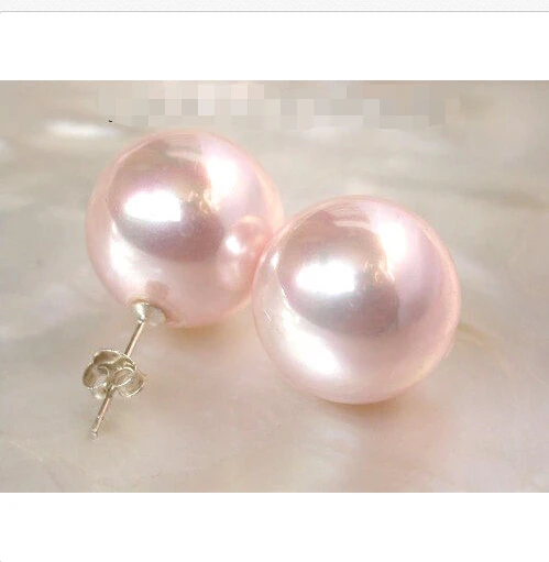 

00 FREE SHIPPING d14mm round pink south sea shell pearls Earrings 14KGP stu