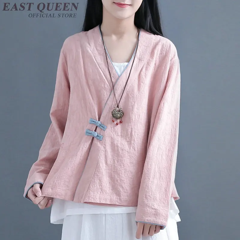 

Traditional chinese blouse shirt tops for women mandarin collar oriental linen shirt blouse female elegant cheongsam top AA4136