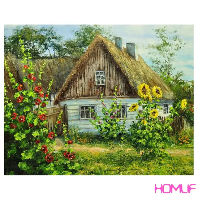 Diamond Painting Log Cabin Flowers Home Decor Diamond Embroidery