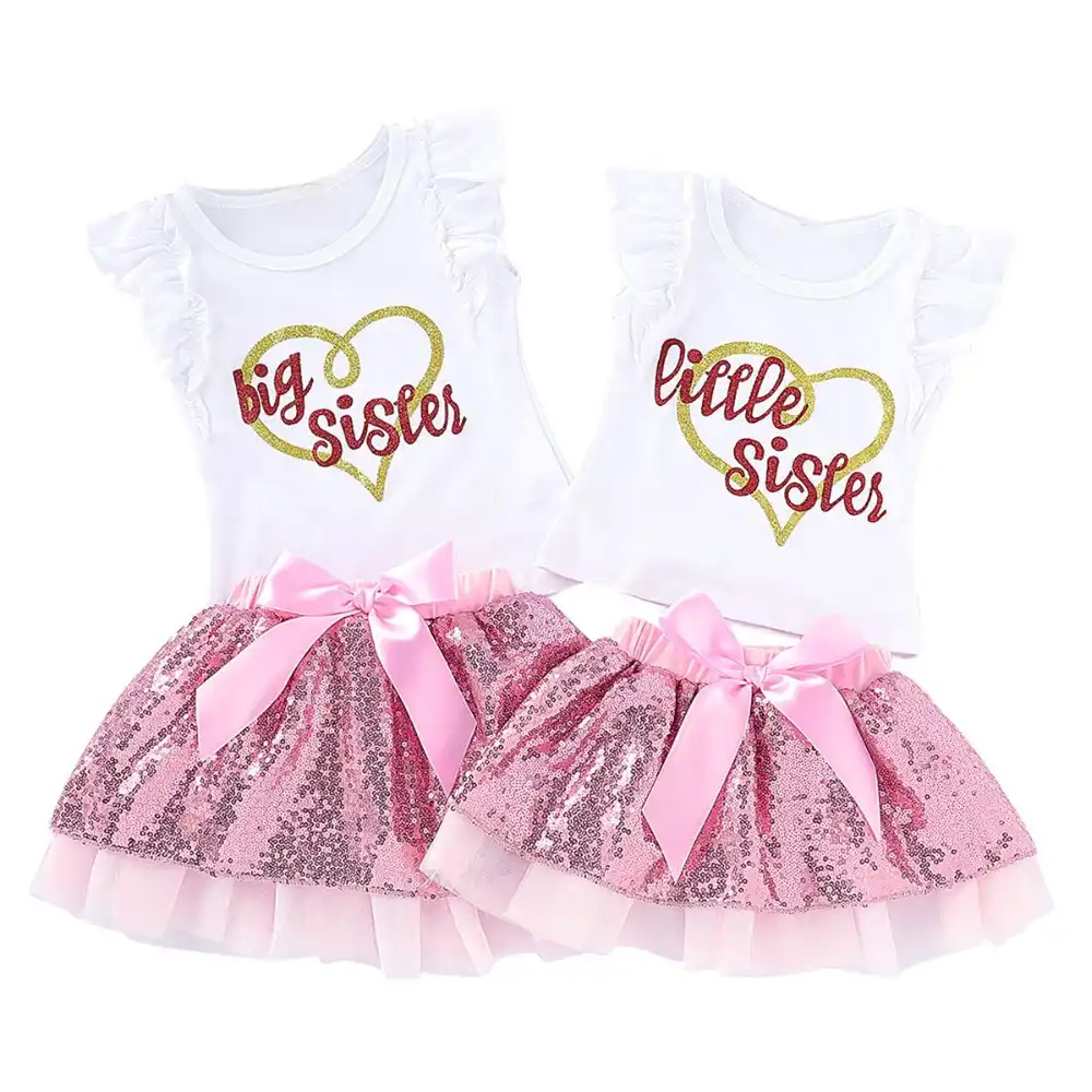 puseky Baby Kids Girls Linen Suspender Skirt Set Long Sleeve Shirt Ruffle Suspender Dress Clothes