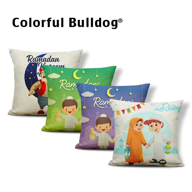 

Happy Ramadan Pillow Set Stars Moon Cannon Teapot Turkey Fruit Mask Lantern Decoration Pillow Farmhouse Sofa Bed Cushion Cover