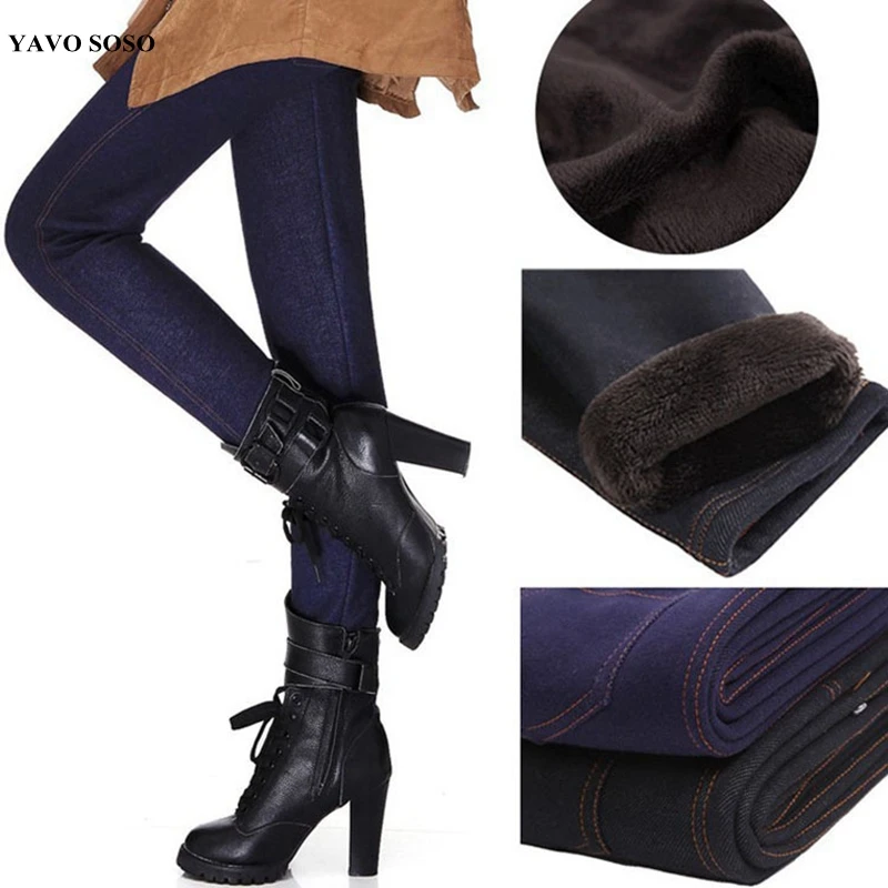 Comprar Otoño e invierno, además de terciopelo grueso cálido polainas imitación Denim de gran tamaño plus tamaño XXXL pantalones de algodón pantalones de las mujeres