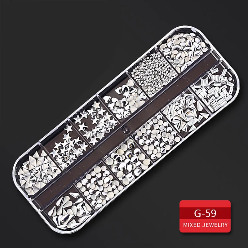 G-059 MORDDA Стразы для ногтей 3D кристалл AB стеклянные камни для ногтей смешанные цвета DIY украшения для дизайна ногтей золотые серебряные заклепки стразы - Цвет: G-059
