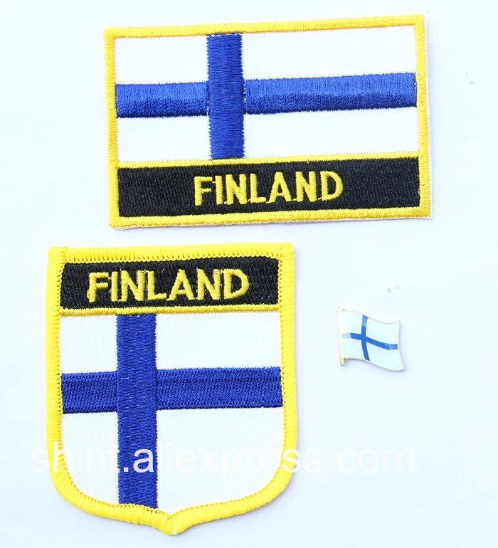 

Finland Embroidery Patches Set of 3PCS one flag patch one badge patch one lapel pin