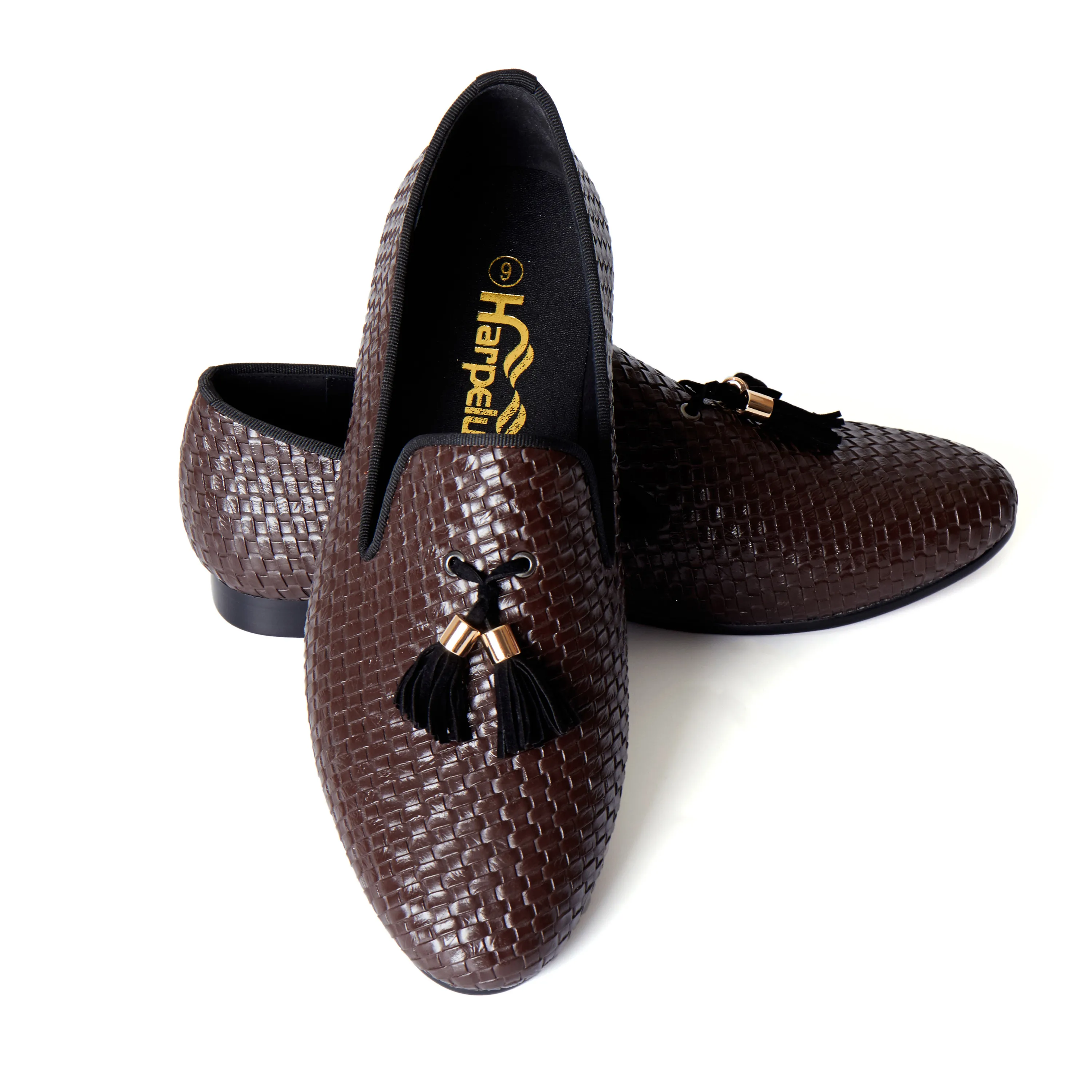 Harpelunde Men Flat Shoes Brown Dress Tassels Loafers US Size 6 14in