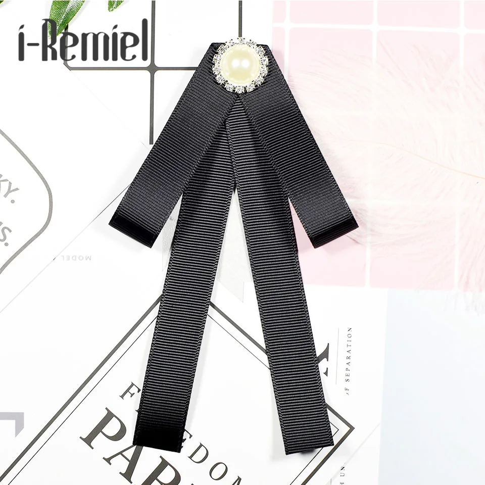 

i-Remiel Pearl Ribbon Bow Tie Bowknot Brooches Fashion Fabric Pins Shirt Collar Bowtie Brooch Flower Pin Cute for Women Shirt