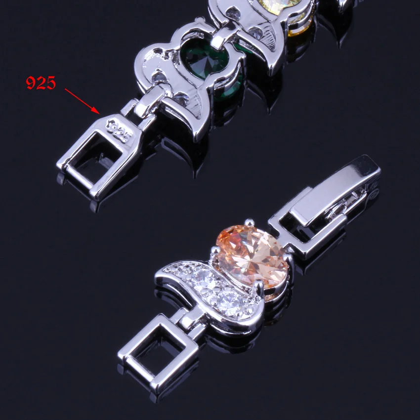 Супер овальный многоцветной морганит из стерлингового серебра 925 пробы браслет цепочка 18 см 20 см для женщин V0061