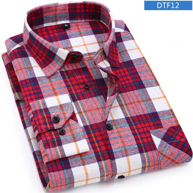 New Plaid Flannel Mens Shirts Long Sleeve Social Masculino Brand Male Shirts - Цвет: DTF12