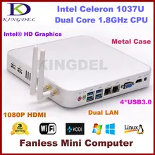 2015 горячая Intel Celeron/pentium dual core Безвентиляторный мини-компьютер HTPC, 4 ГБ Оперативная память 128 ГБ SSD Dual LAN неттоп pc usb 3.0 HDMI + VGA Wi-Fi